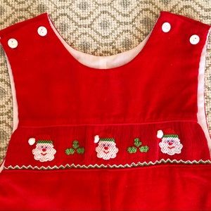Petit Bebe Santa smocked red corduroy Longall